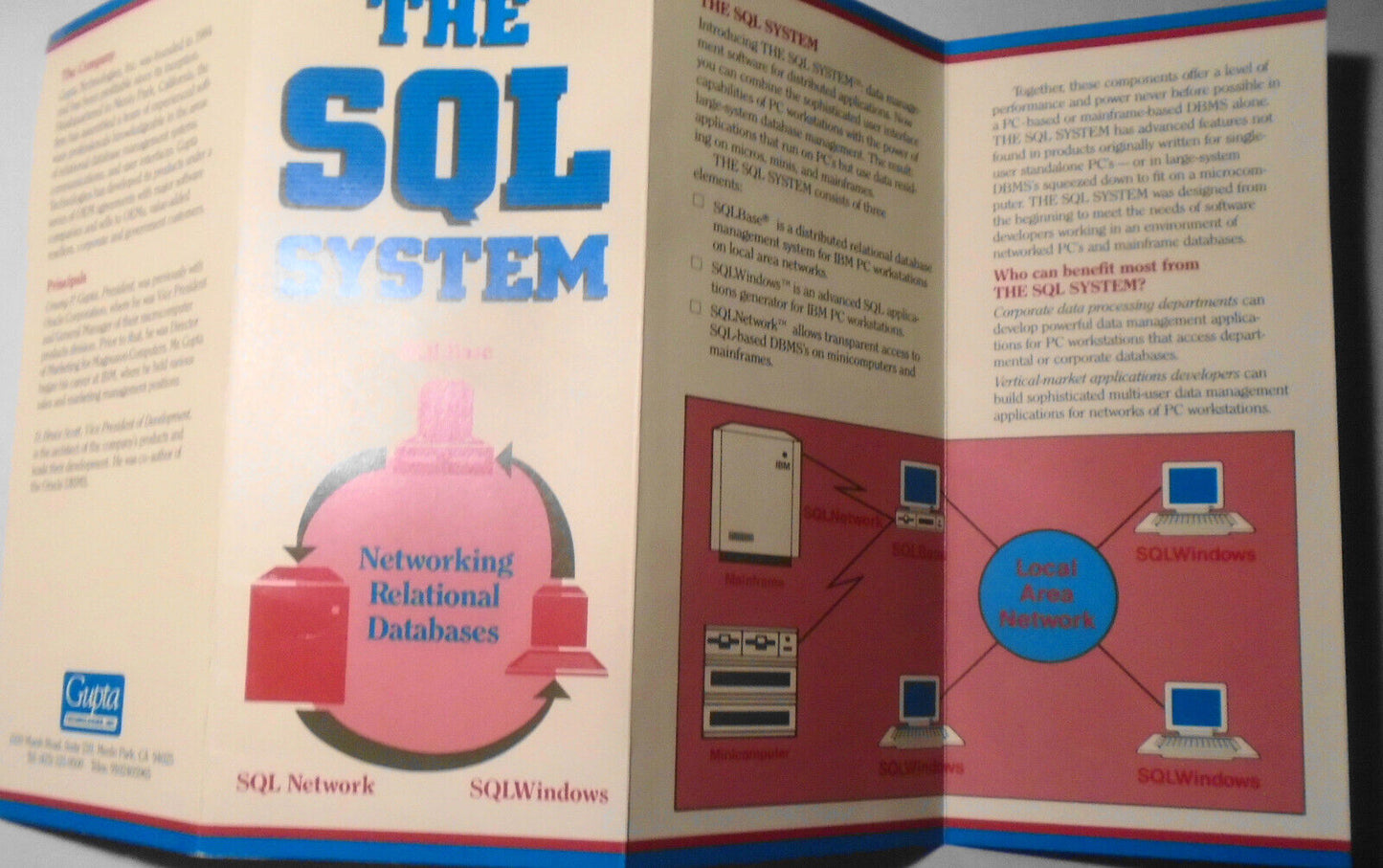 The SQL System, by Gupta Technologies. Promotional brochure, 1980s.