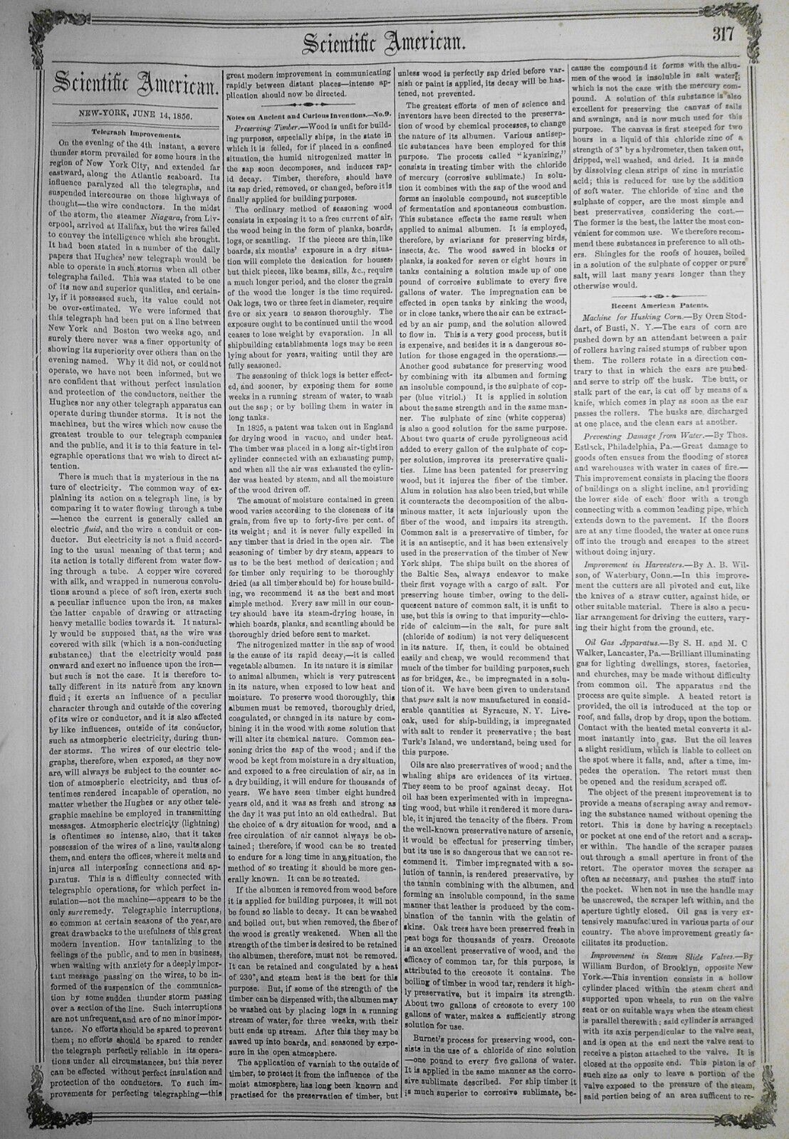 Scientific American, June 14, 1856. Foucault - Motion and Heat; Ballooning, etc