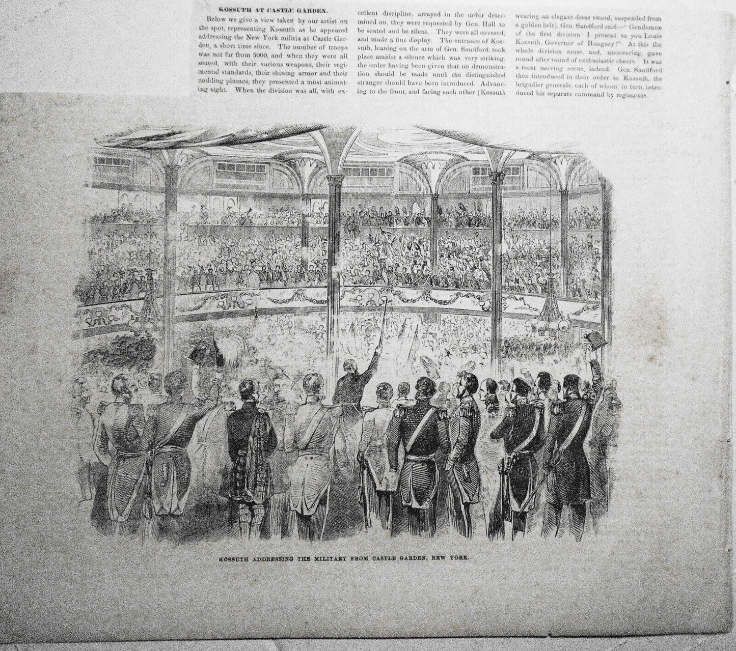 Kossuth Addressing The Military From Castle Garden, New York. Gleason's 1852