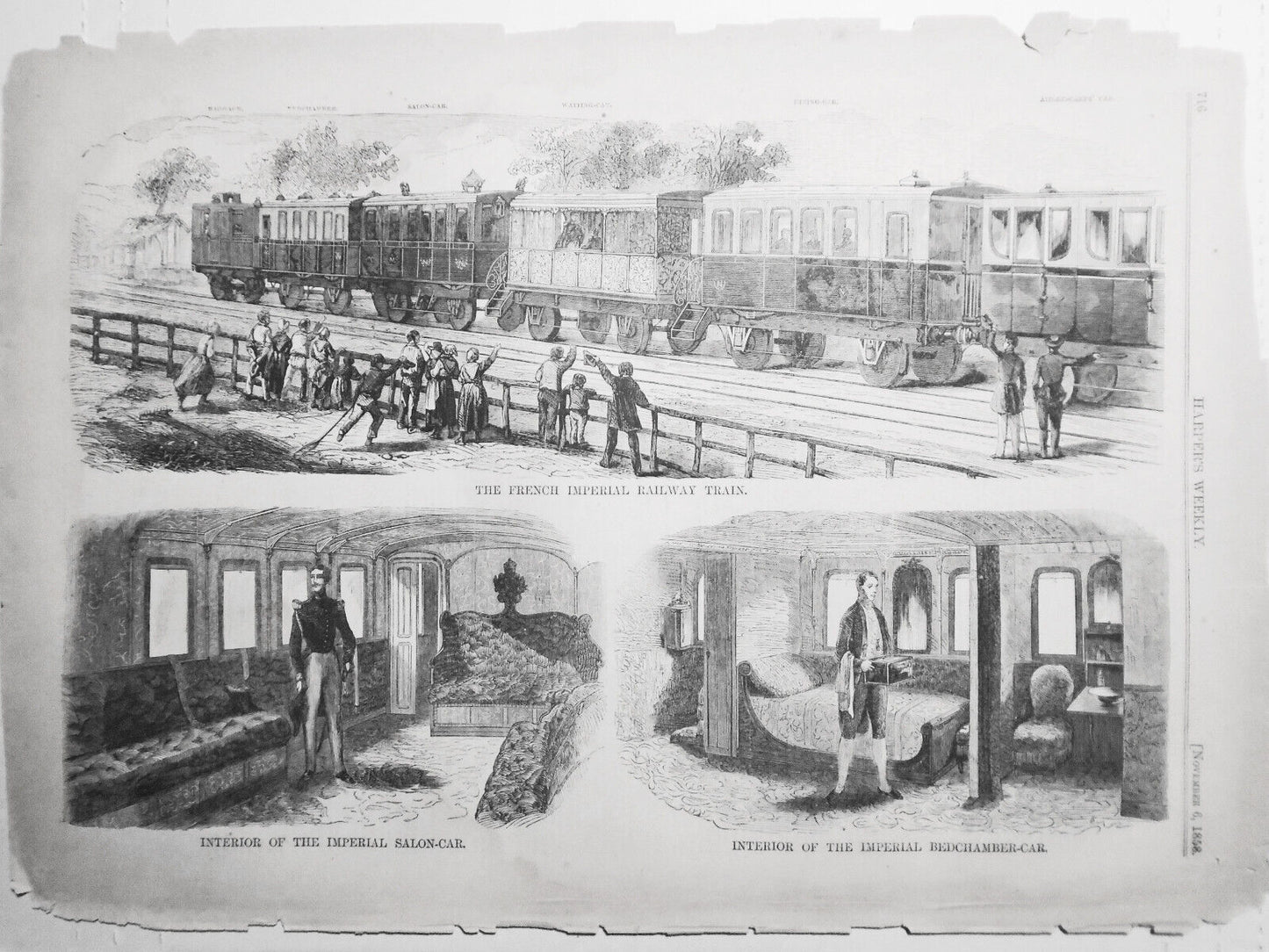 The French Imperial Railway Train - Harper's Weekly, November 6, 1858 - 3 prints