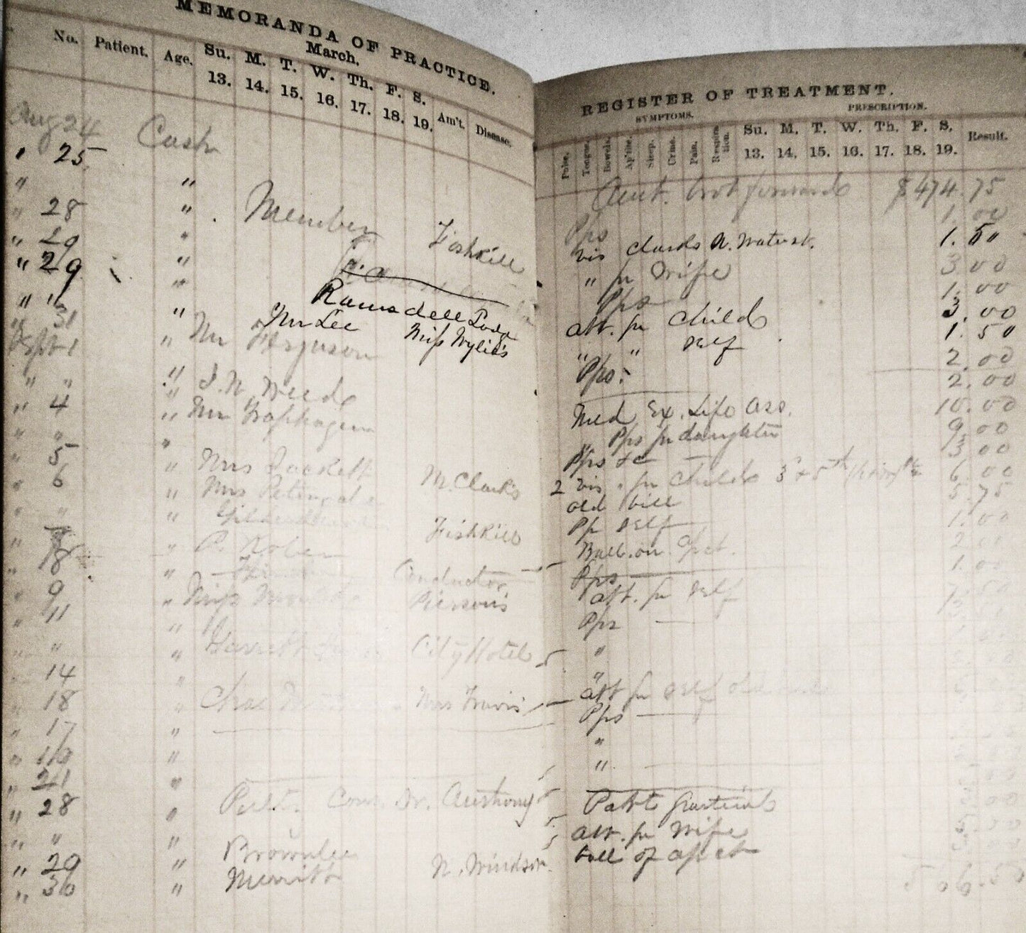 Physician's Hand-Book of Practice 1859 of Dr Smith Ely, Newburgh 1860-66 records