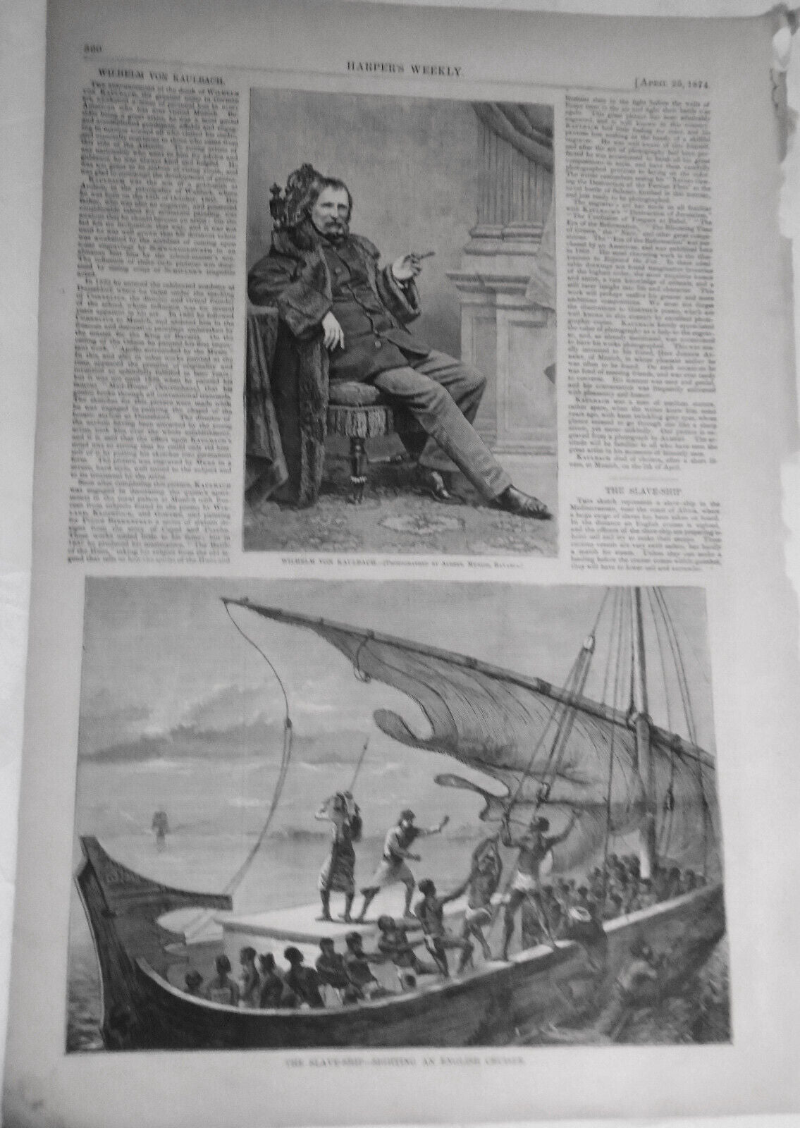 1874 The Slave-ship - Sighting an English Cruiser. Harper's Weekly. Original.