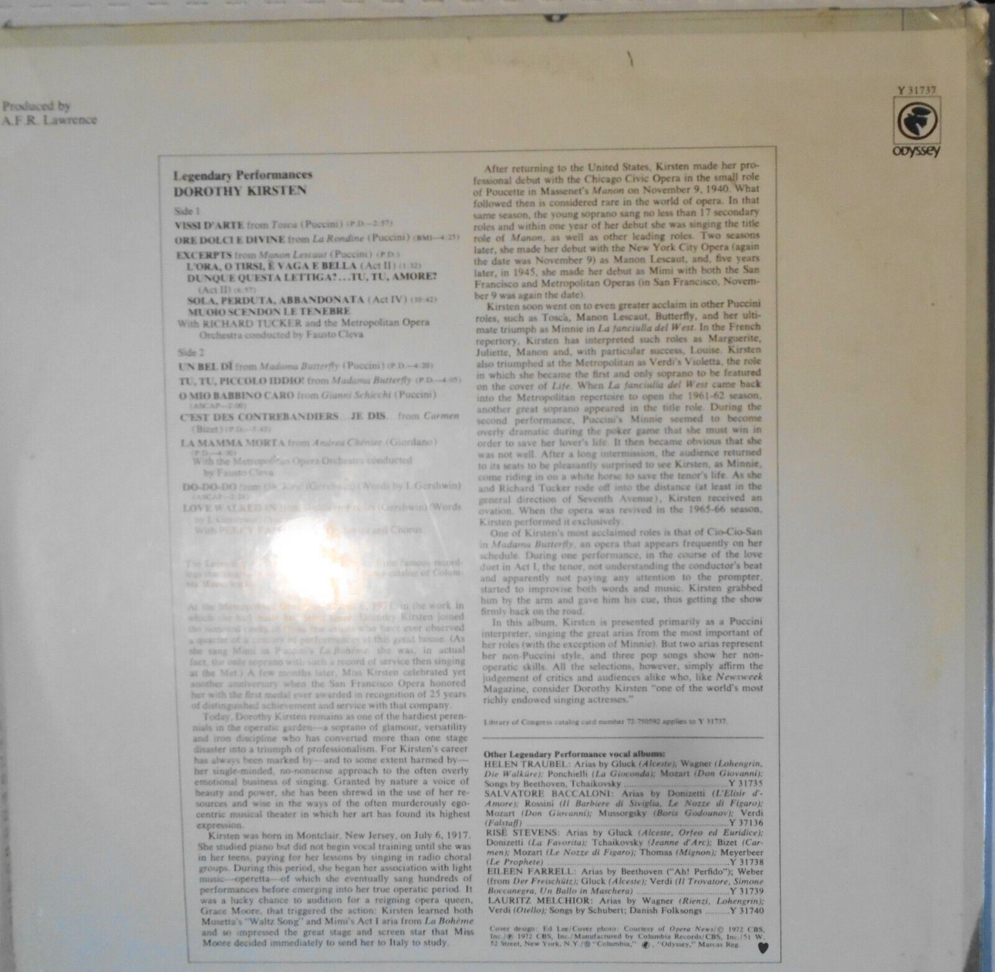 Dorothy Kirsten,  By Popular Demand - LP - SEALED, NEW Odyssey Columbia Y 31737