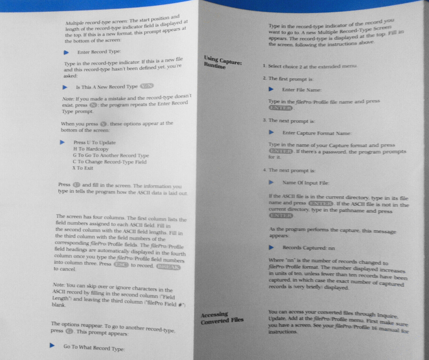 1986 Capture for FilePro  - Converting ASCII Data - User Guide & MSDOS software.