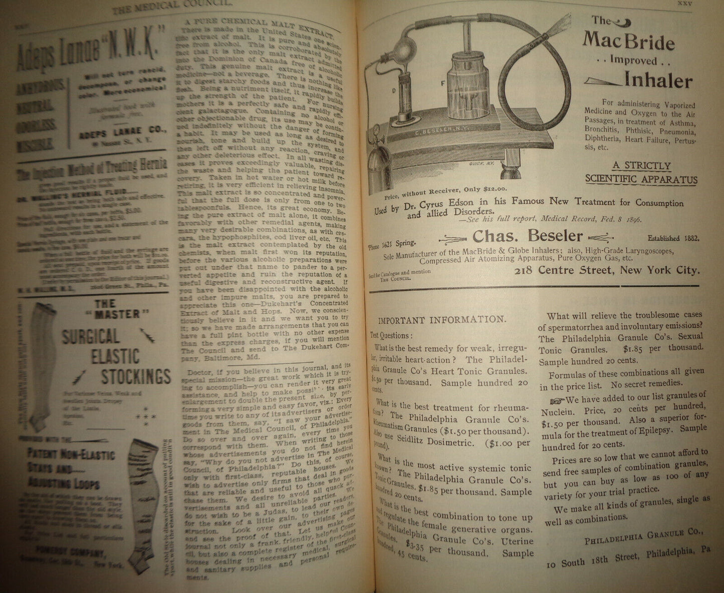 THE MEDICAL COUNCIL, Vol 1, No. 1, 1896. Monthly journal for physician & surgeon