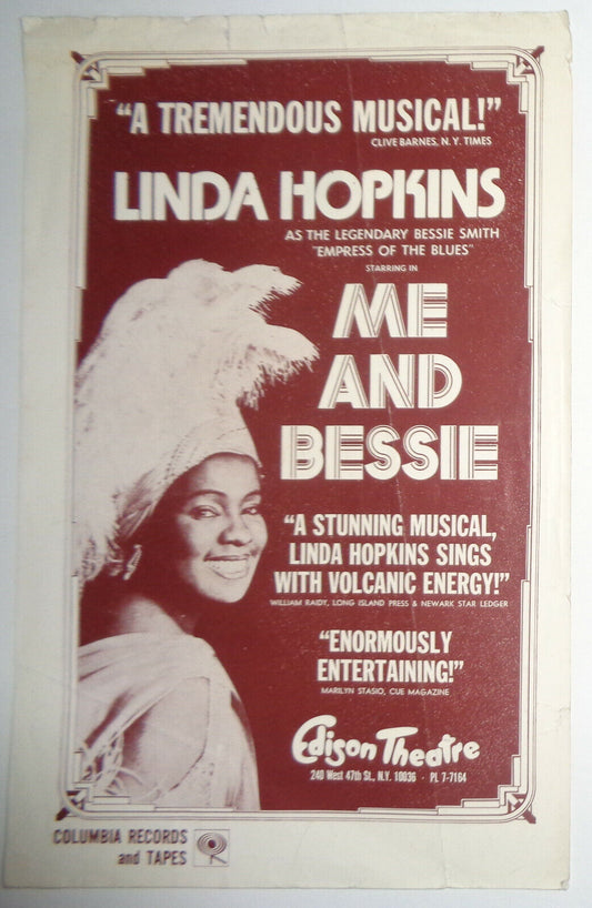 ME AND BESSIE - 1976 Flyer - Linda Hopkins as Bessie Smith - Edison Theatre, NYC