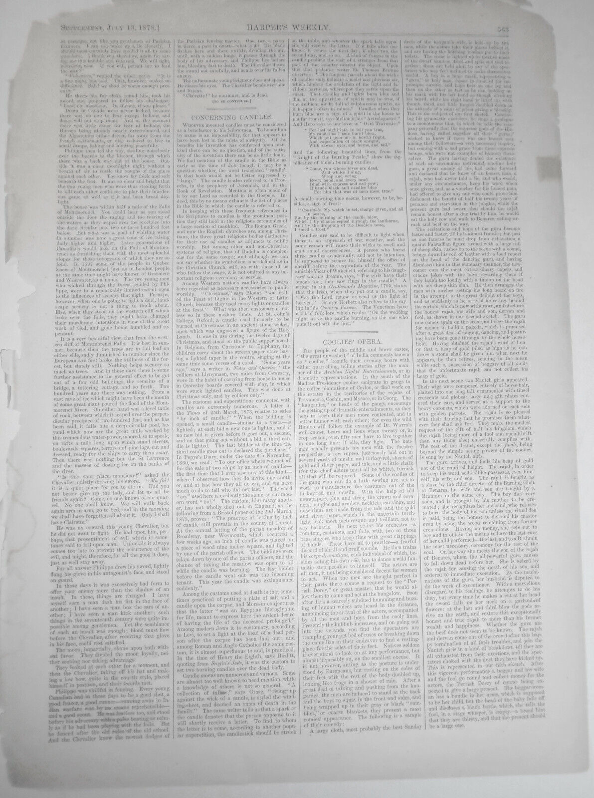 Coolies' Opera - Harper's Weekly, July 13, 1878 - Original - 5 prints on page