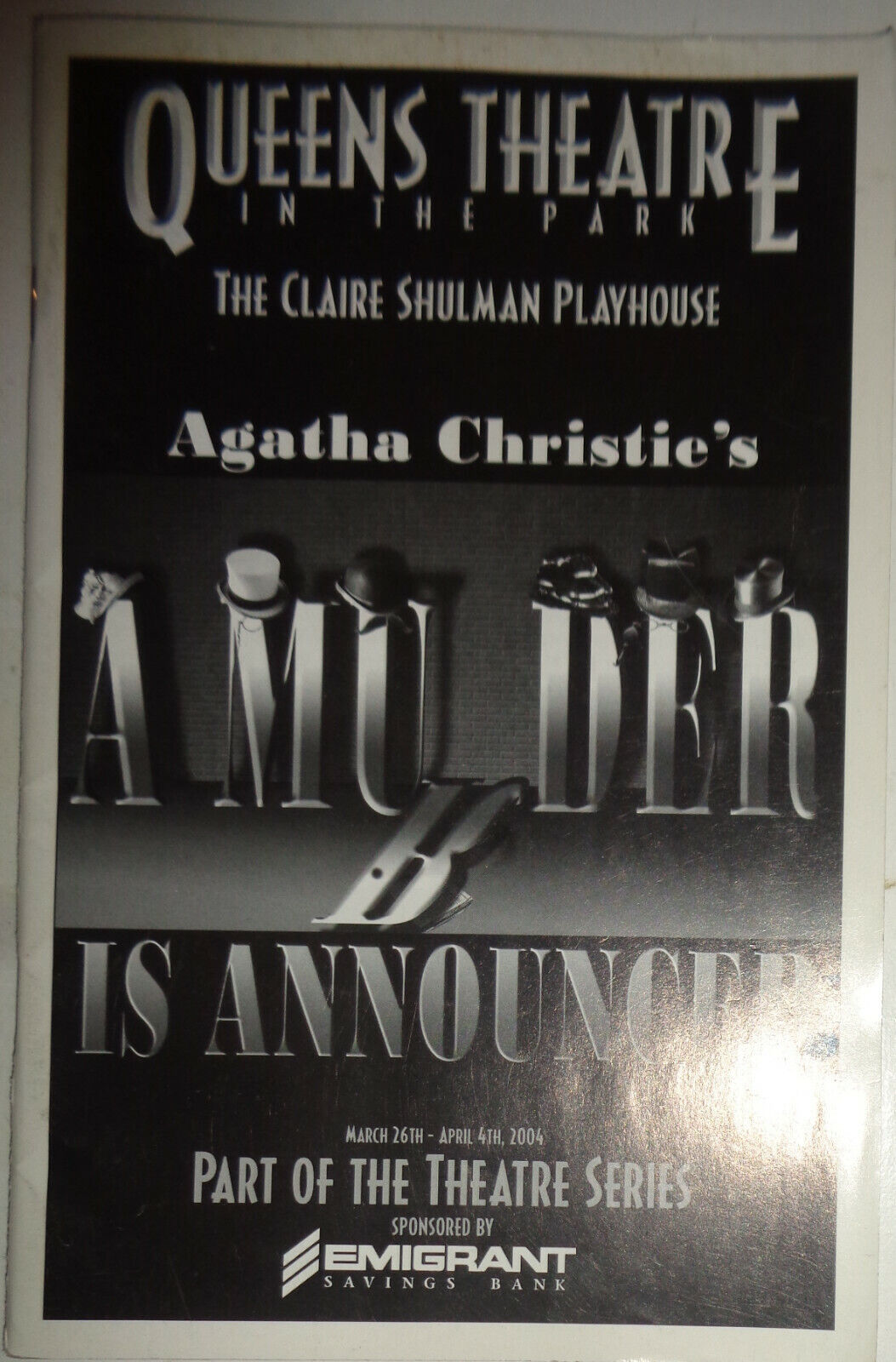 A MURDER IS ANNOUNCED, Agatha Christie PROGRAM - 2003 QUEENS THEATRE IN THE PARK