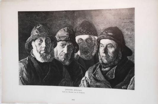 Jütländische Fischertypen, by V. U. Tornöe -- 1884 - Original antique print