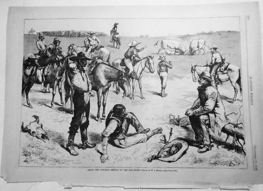 Among the Cow-boys - Betting on the Bull-fight, by W. A. Rogers - HW, 1880 orig