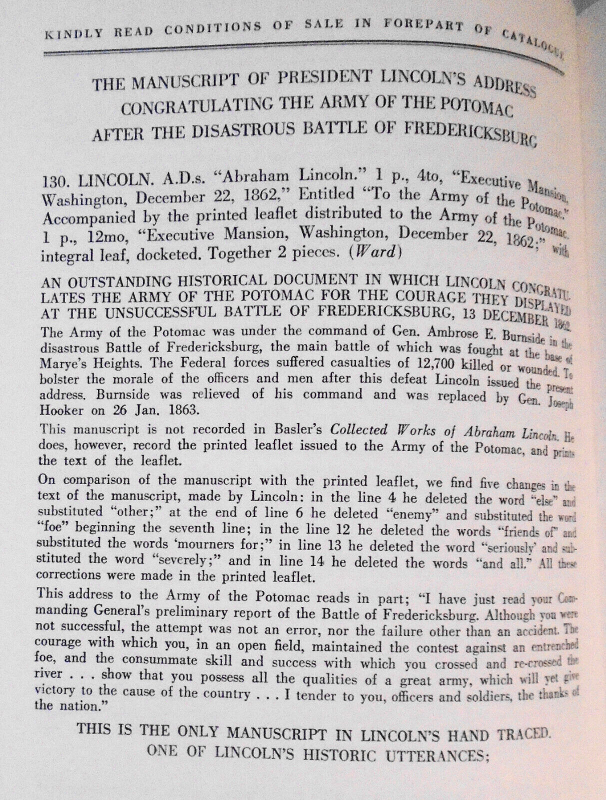 Historical & literary manuscripts: Lincoln to army of Potomac. Parke-Bernet 1964