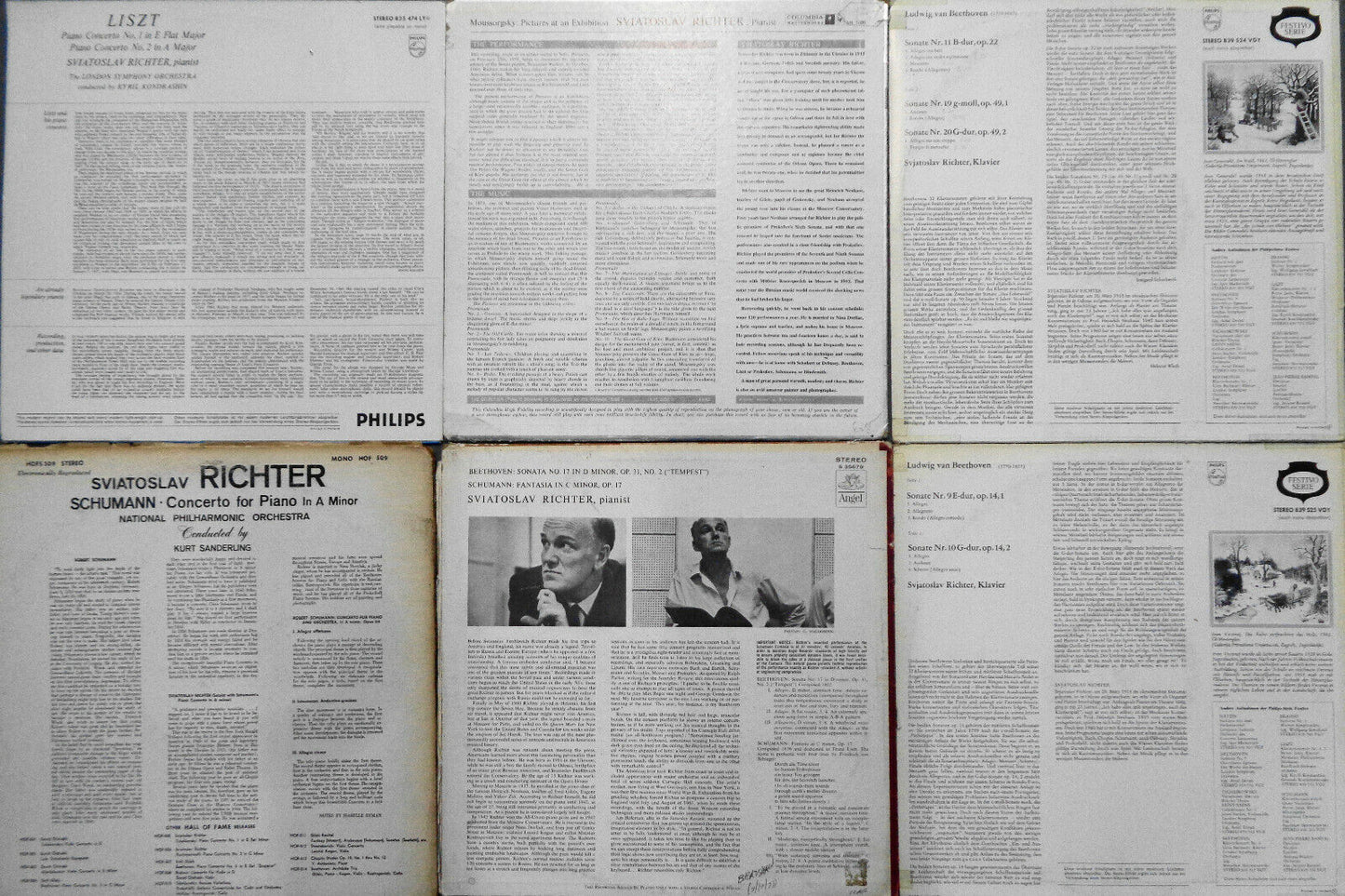 6 Sviatoslav Richter vinyl LP albums : Liszt, Moussorgsky, Beethoven, Schumann