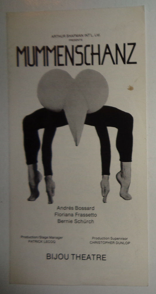 MUMMENSCHANZ - PROGRAMME - OPENING NIGHT, MARCH 30, 1977 - Bijou Theatre, NYC
