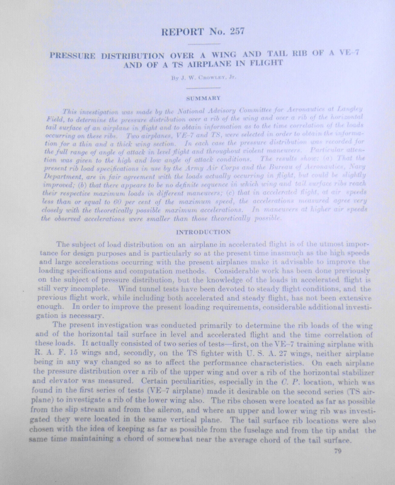 1927  Pressure distribution over a wing and tail rib of a VE-7  and TS airplane