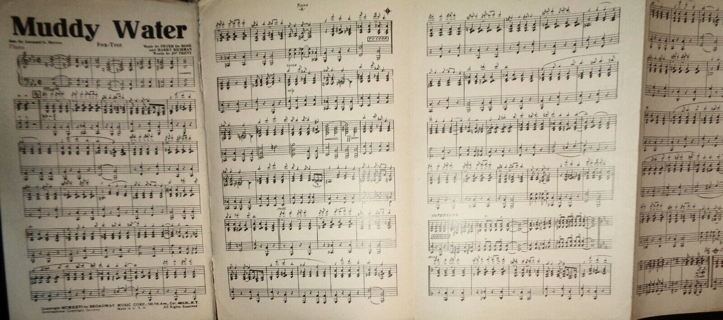 MUDDY WATER - A MISSISSIPPI MOAN, BY PETER DE ROSE, 1926, FOR ORCHESTRA