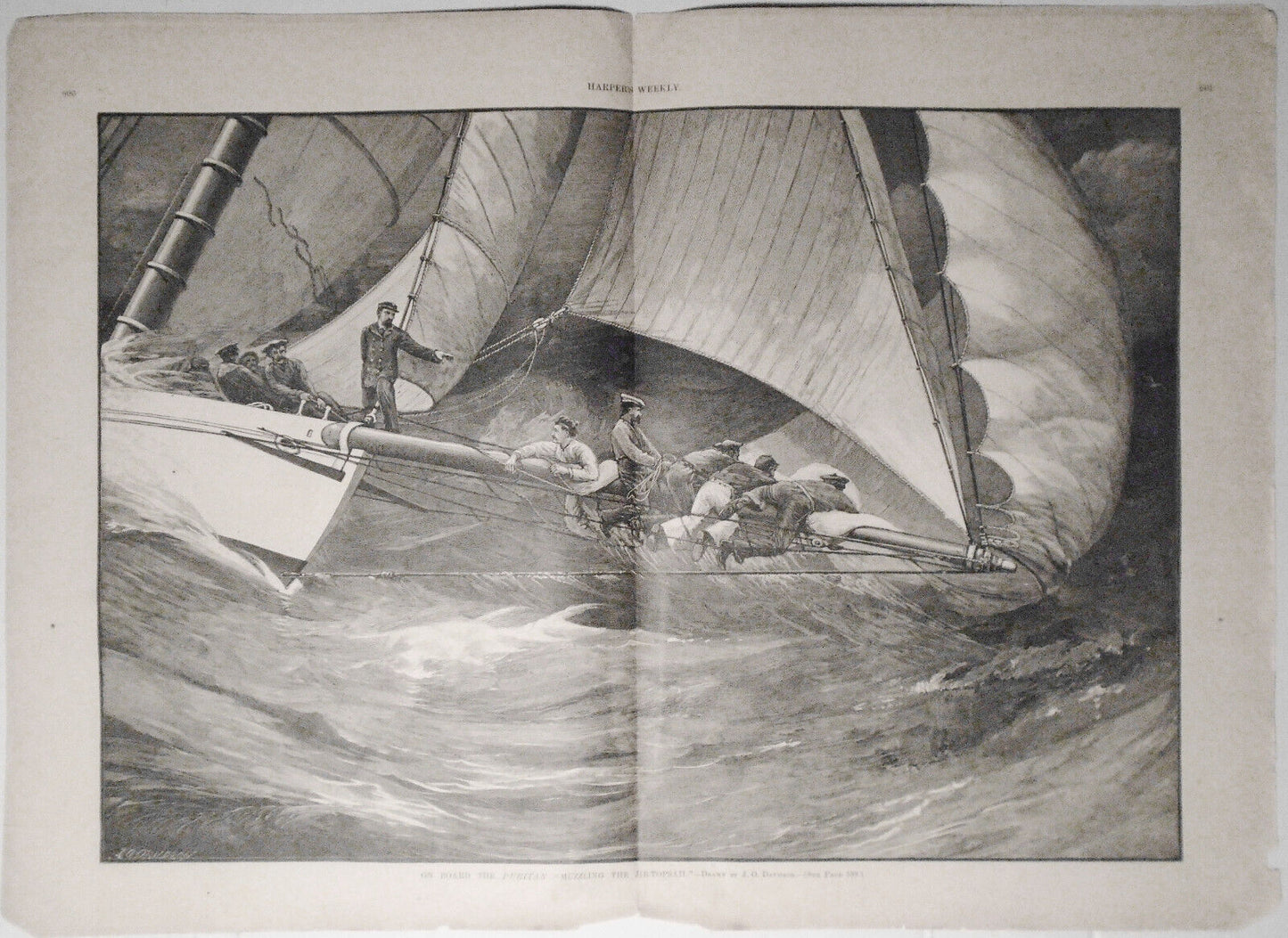 International Yacht Races : Puritan Muzzling Jib Topsail - Harper's Weekly 1885