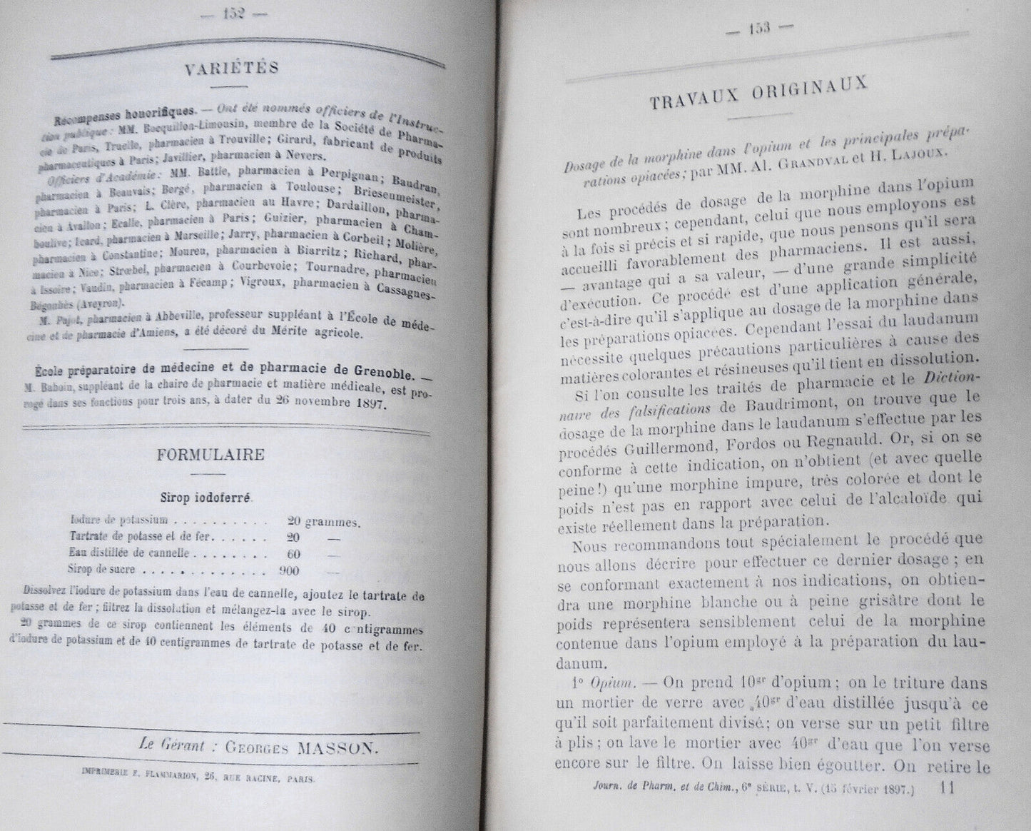 1897 Journal De Pharmacie Et De Chimie - 6th Series, Vol 5