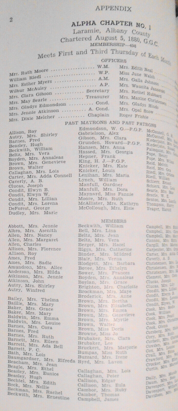 1950 Proceedings of Grand Chapter of Wyoming, Order of the Eastern Star