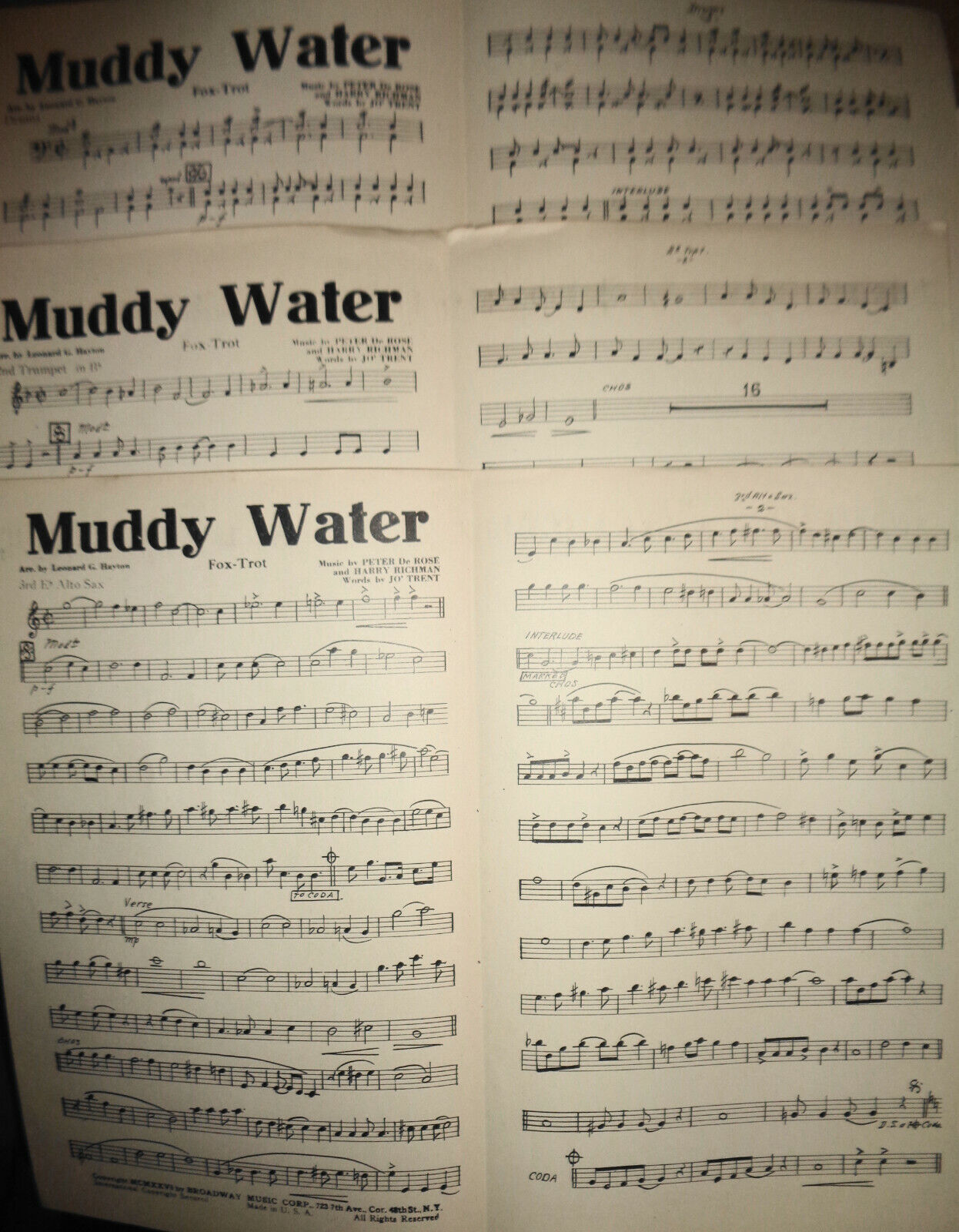 MUDDY WATER - A MISSISSIPPI MOAN, BY PETER DE ROSE, 1926, FOR ORCHESTRA