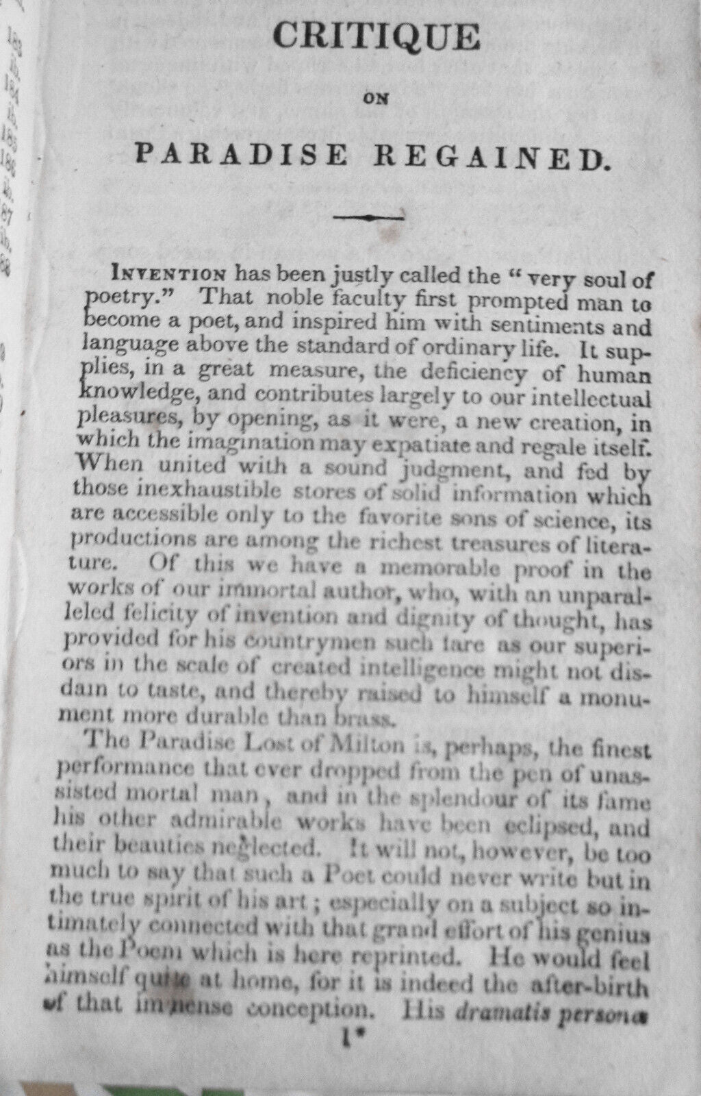 John Milton : Paradise Regained And Other Poems. [1840].