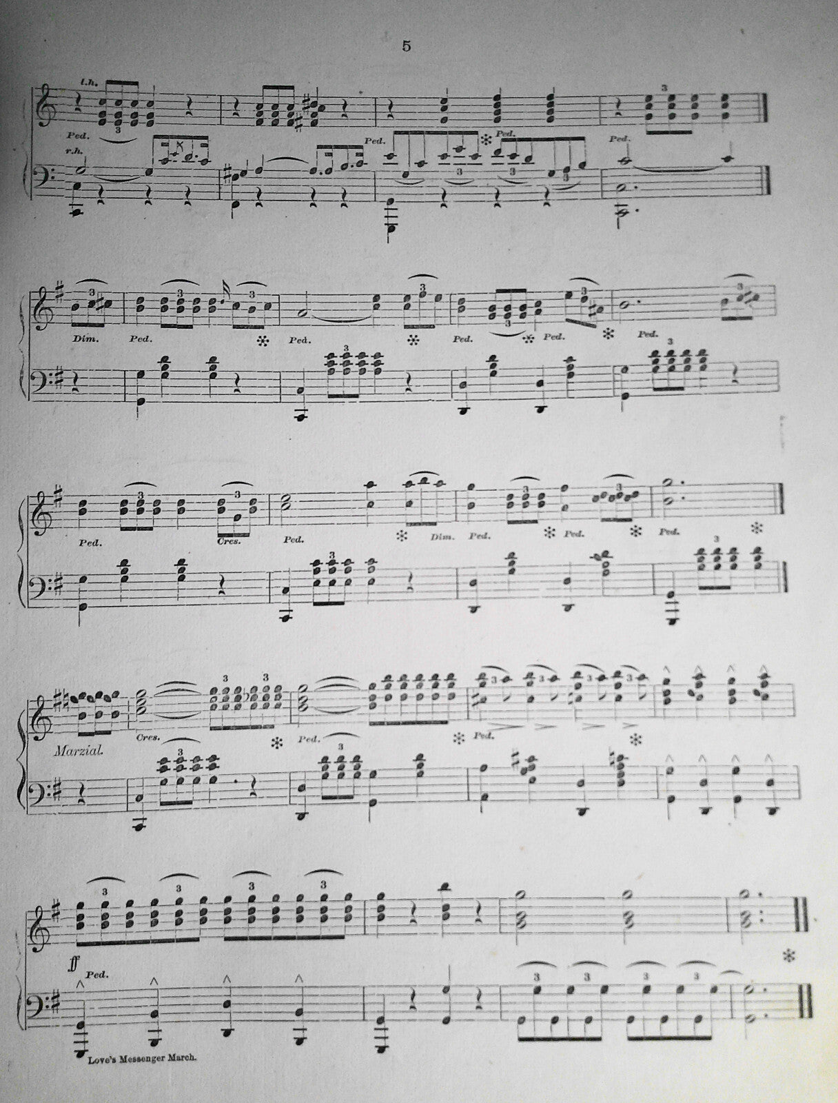 1868 Love's Messenger March, by  V.  B. Aubert - Original Sheet Music