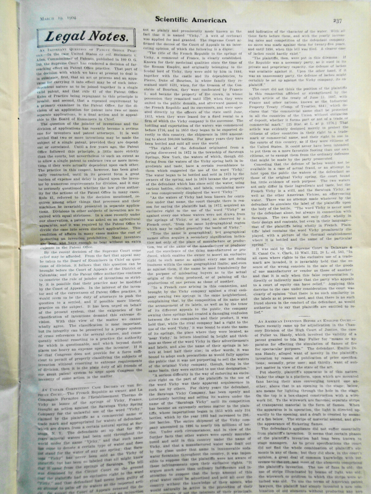 Scientific American March 19, 1904 -Eiffel wind experiments; Electricity at home