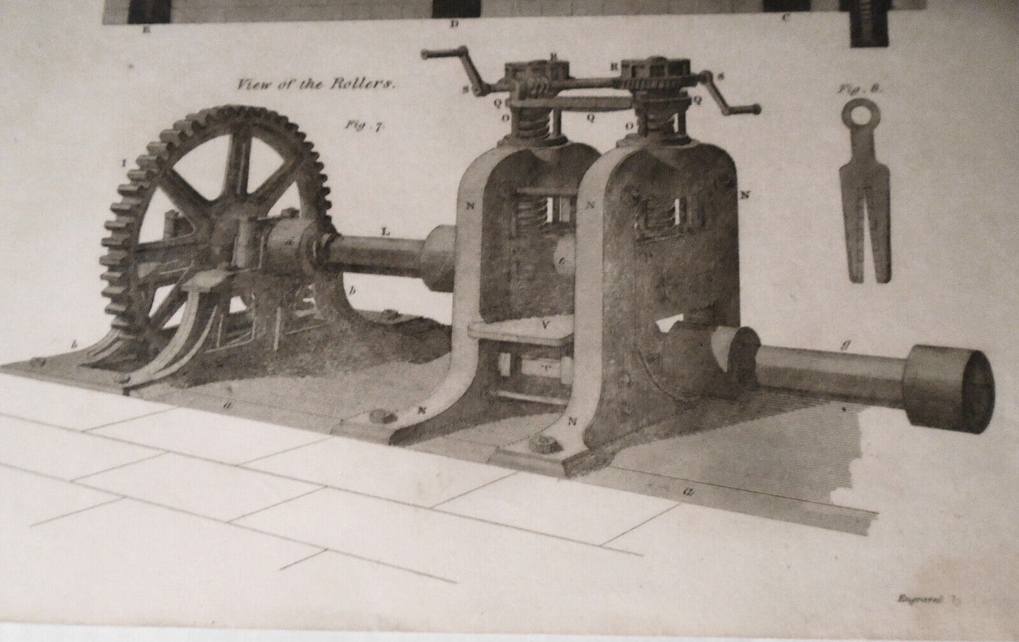 1832 Coining - Machinery used in the Royal Mint -  Drawn by J. Farey. Original.