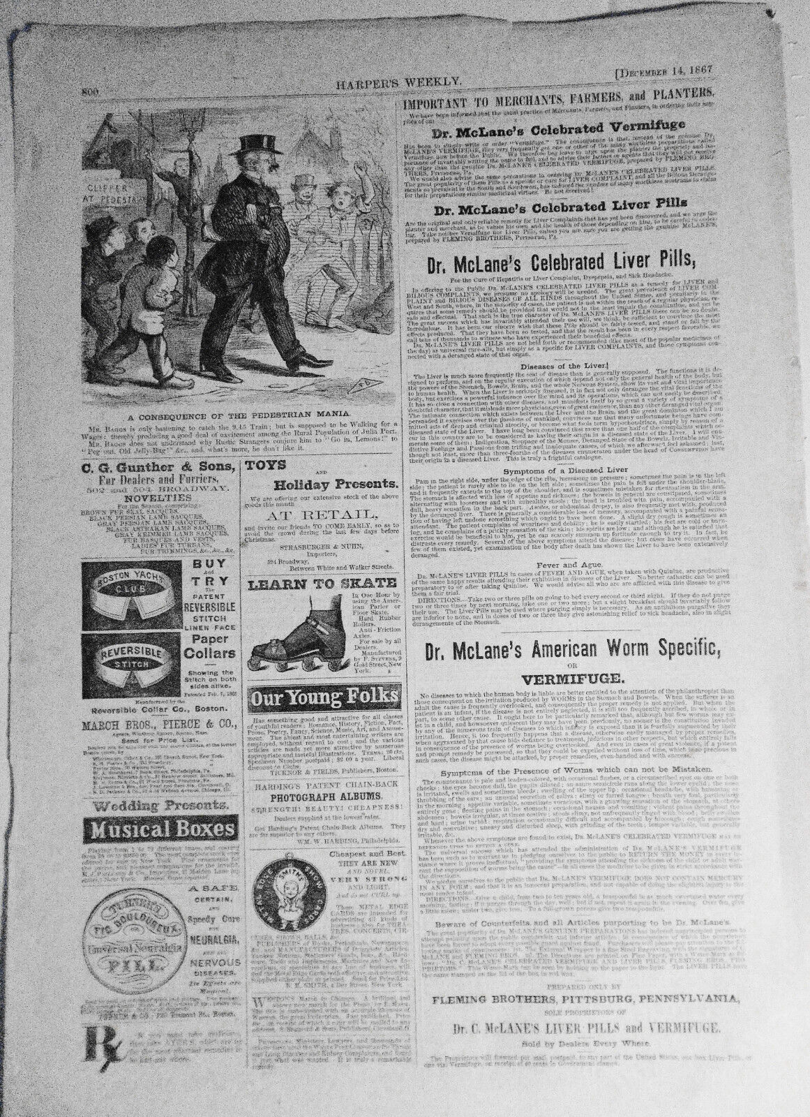 A Consequence Of The Pedestrian Mania - Harper's Weekly Original Cartoon 1867
