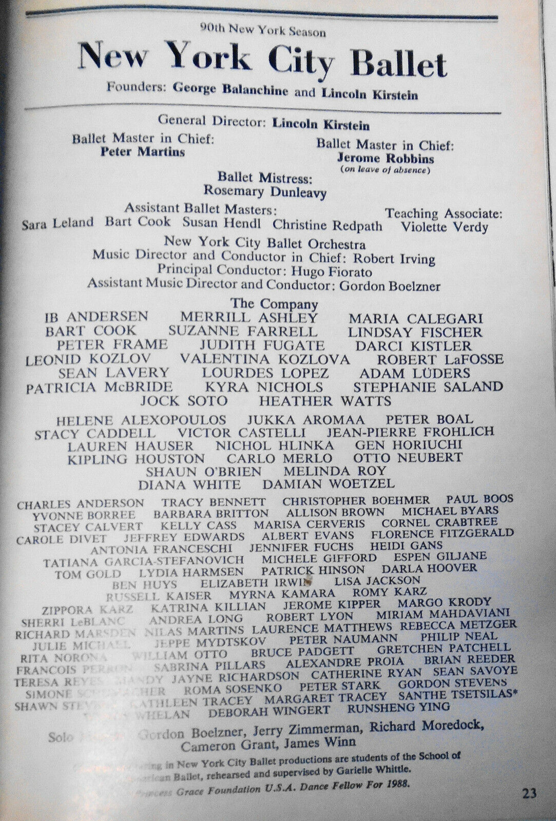 New York City Ballet - Playbill, June 8, 1989. Spring Gala : Glass Pieces / Afte