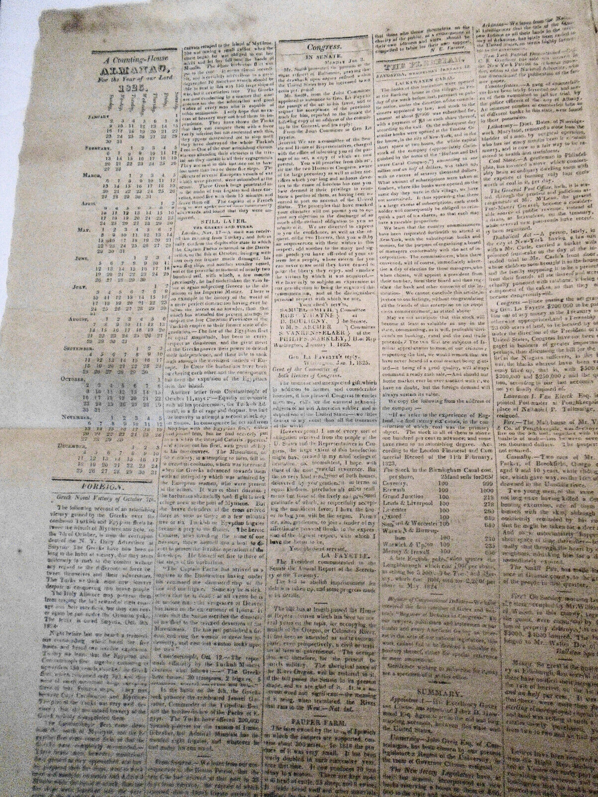 The Ulster Plebeian, January 19, 1825 - New York Governor DeWitt Clinton's copy