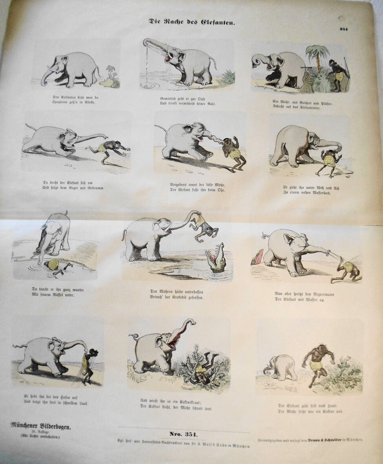 1890 Revenge of the Elephant [Die Rasche de elefanten] Münchener Bilderbogen 354