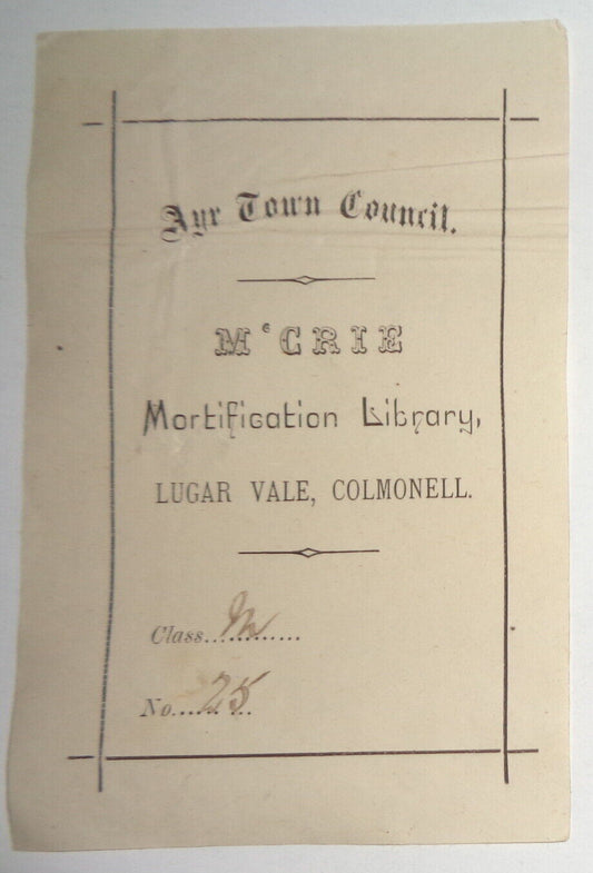 Ayr Town Council, M'Crie Mortification Library, Lugar Vale Colmonell