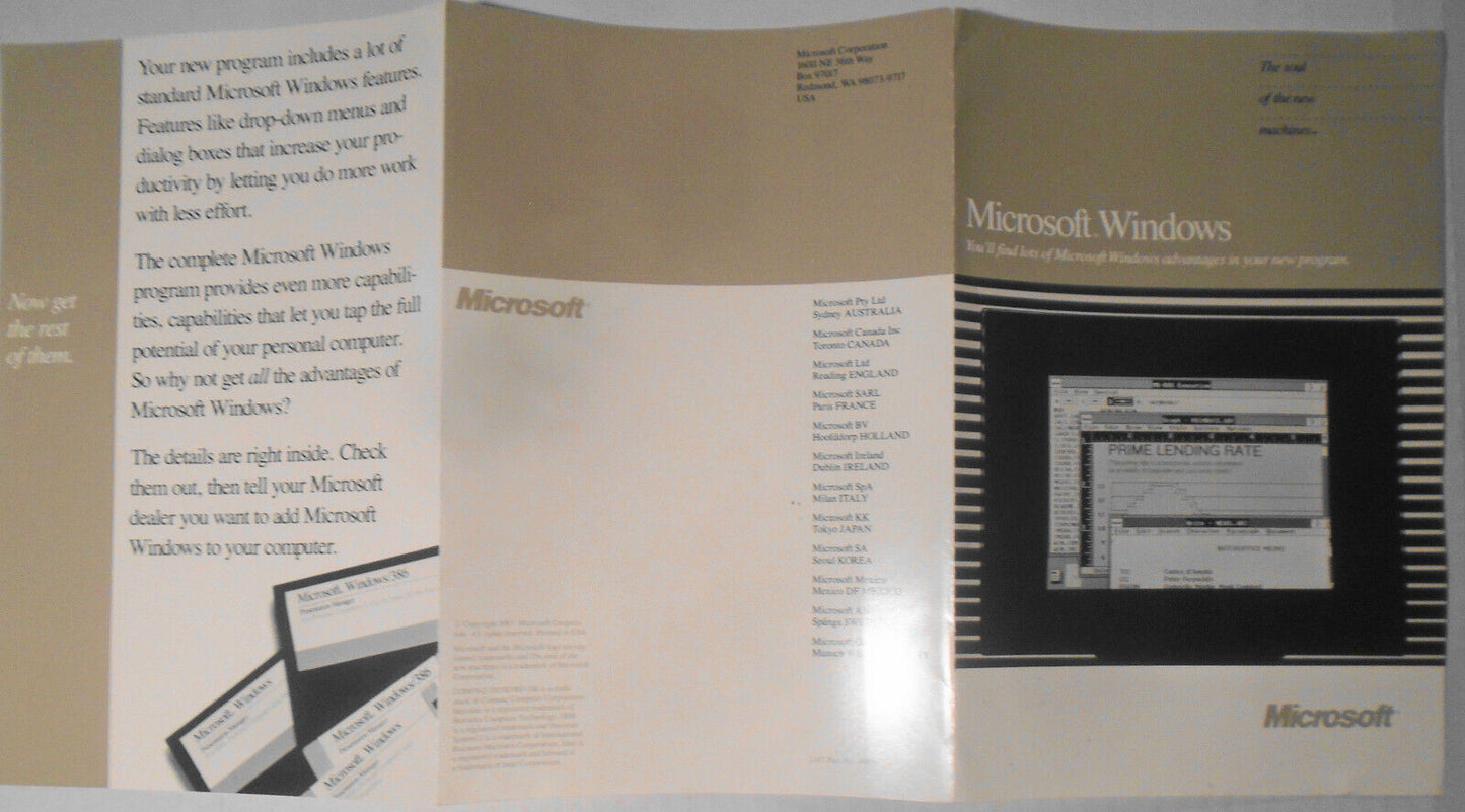 1987 Microsoft Windows promo brochure - Version 2.0 & Windows/386