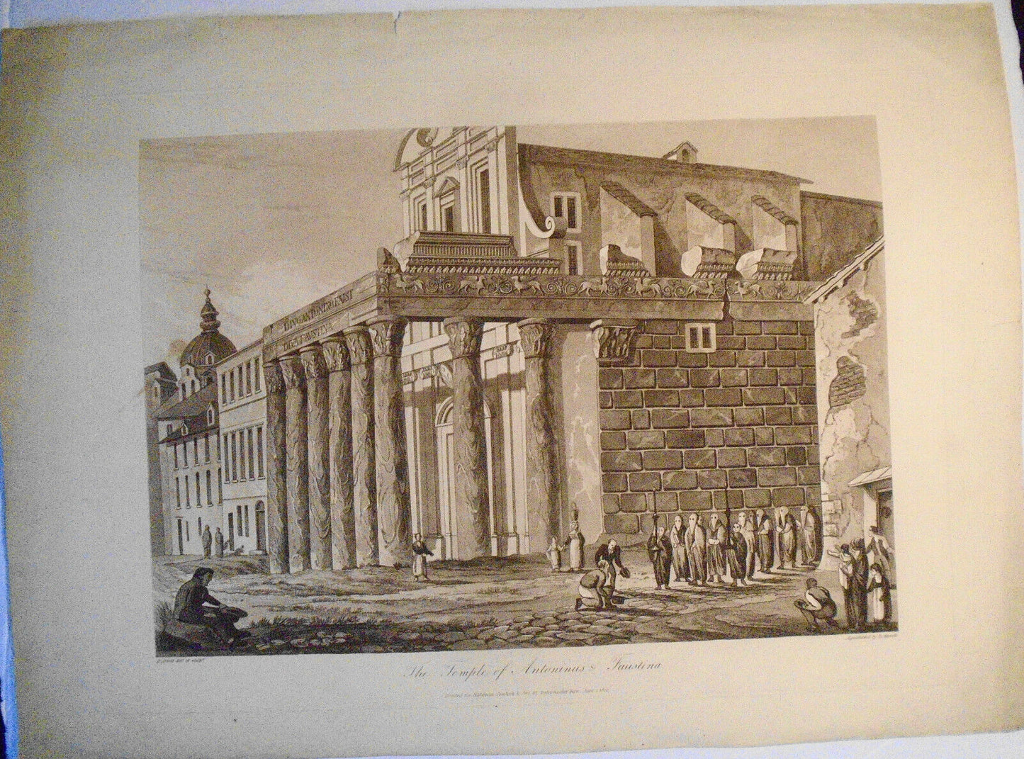 1820 Temple of Antoninus Faustina - Henry Abbott;  Aquatint Havell 22.5" x 16.5"