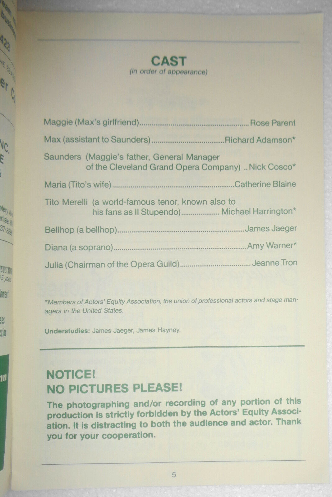 LEND ME A TENOR - Playgoer Theatre Program - PA: Allenberry Playhouse 1991