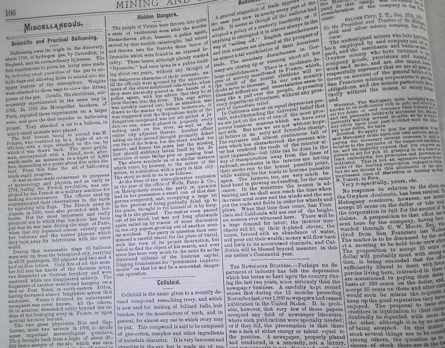 Mining and Scientific Press, March 11, 1876. Ballooning; Photo-lithography, etc