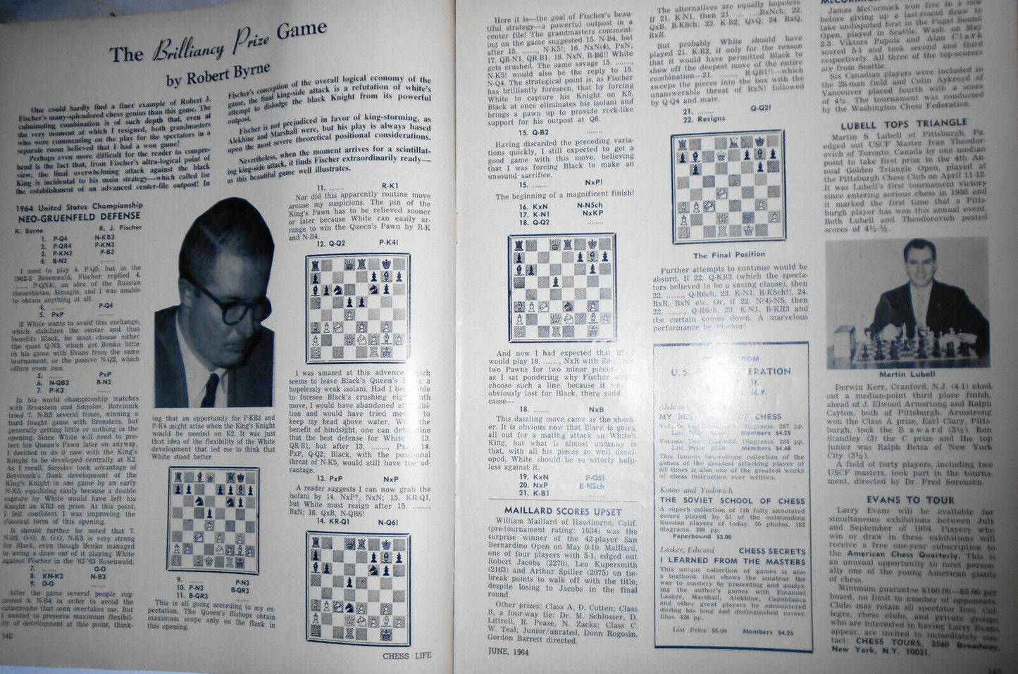 Chess Life, June 1964 : Byrne-Fischer Brilliancy Prize game; Interzonals, etc.