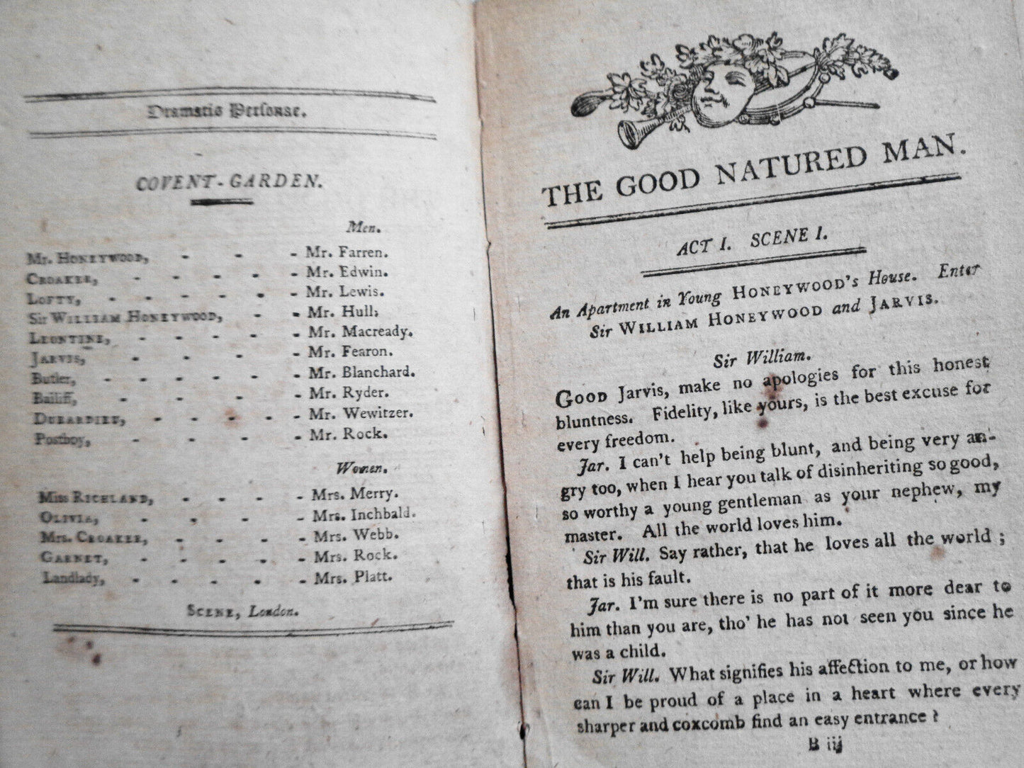 1792 The Good Natured Man. A Comedy, by Dr. [Oliver] Goldsmith.