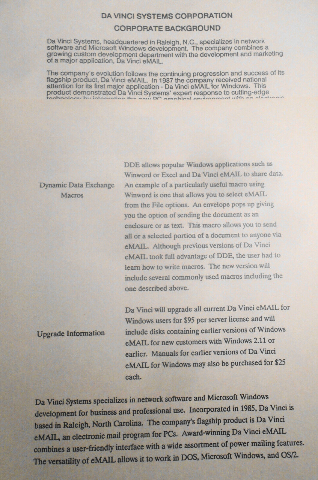Take a look at Da Vinci eMail - 1990 Press Kit