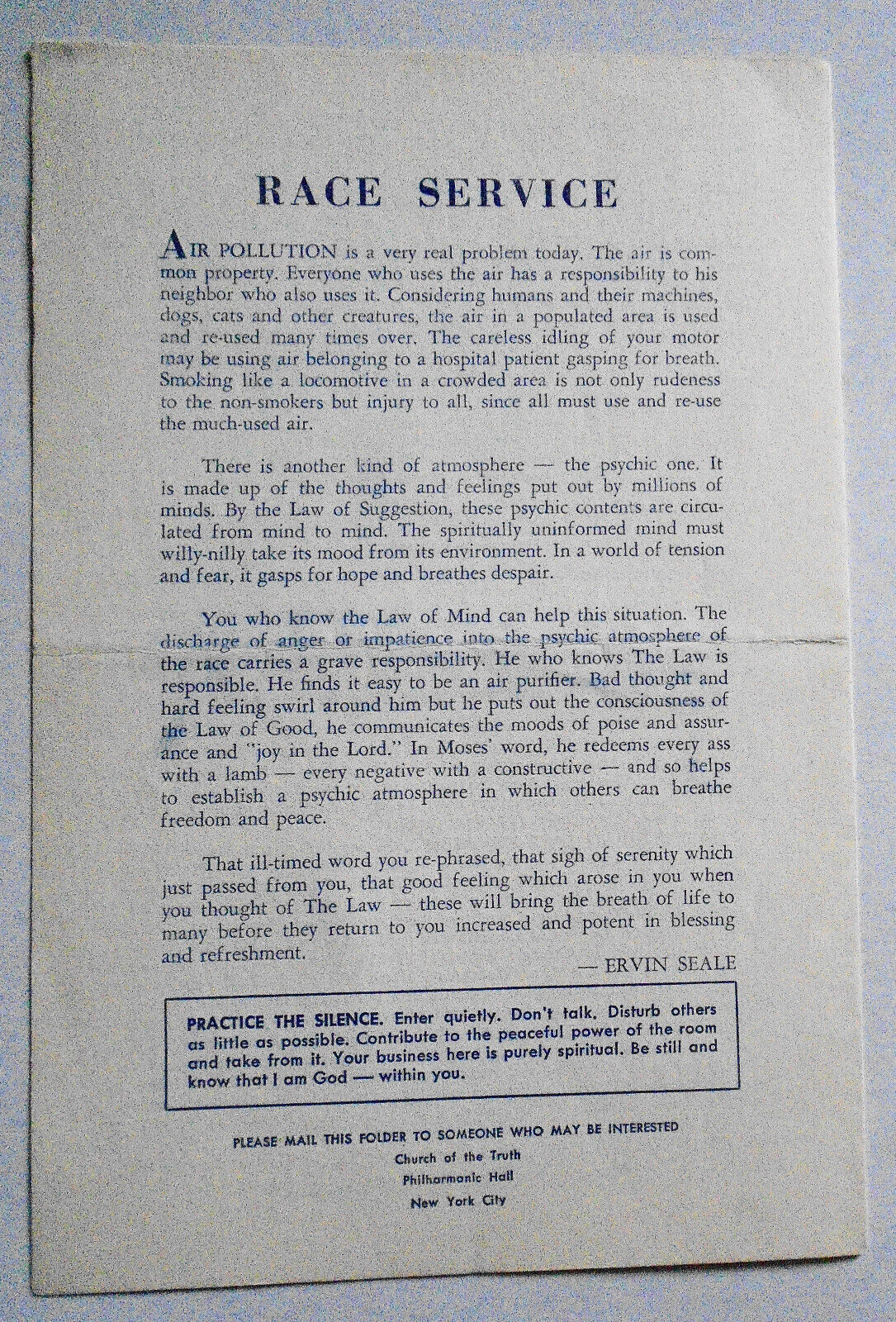 Dr. Ervin Seale - Church Of The Truth -  3 Programs, 1967-68 Lincoln Center, NYC