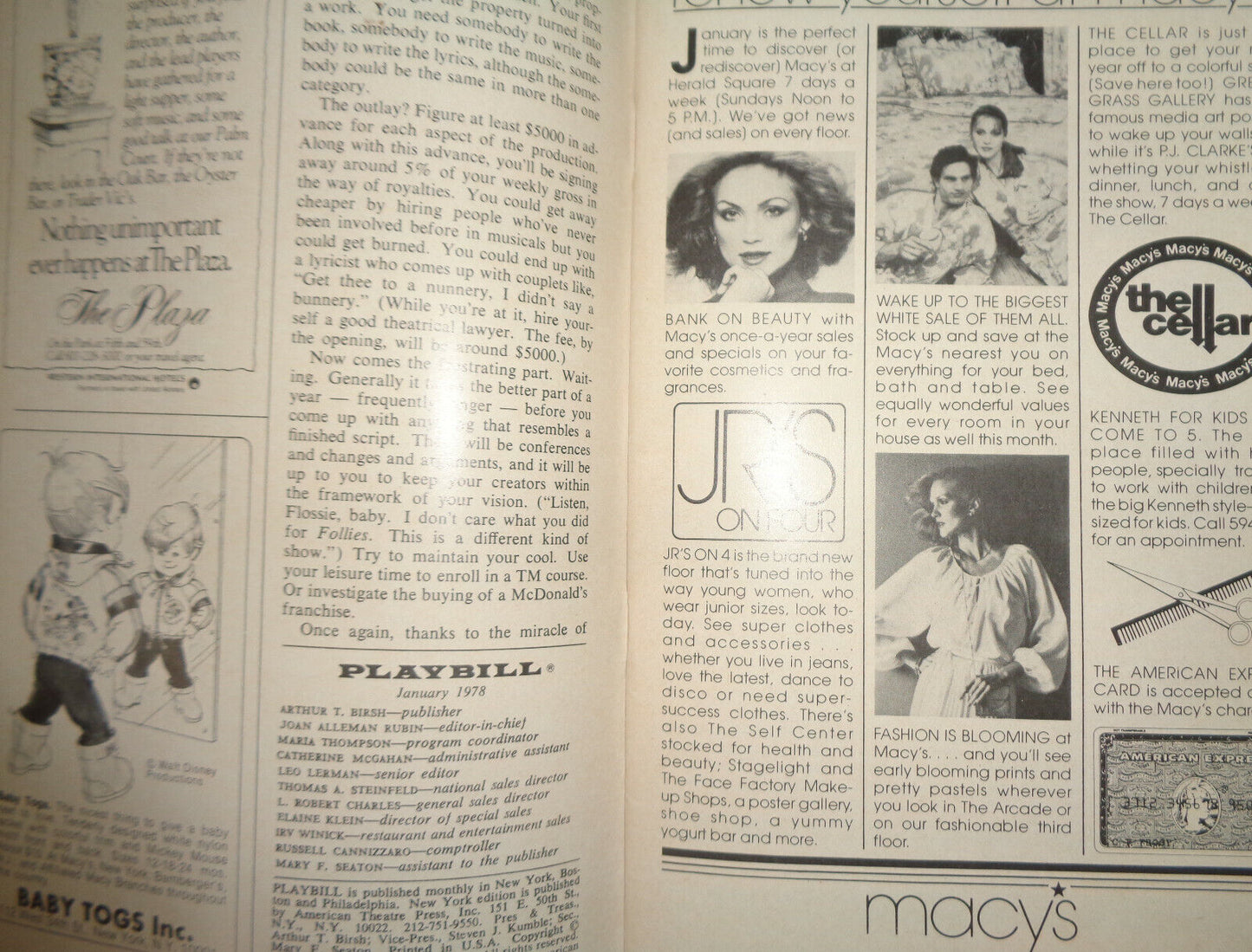 CHEATERS - PLAYBILL - OPENING NIGHT, JANUARY 15, 1978