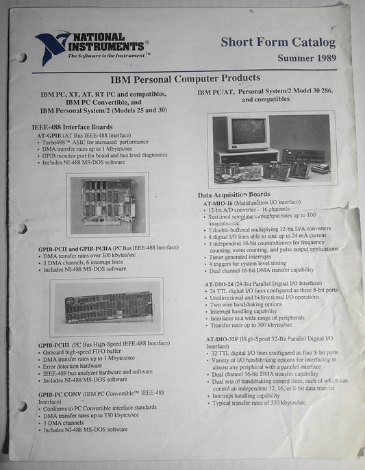 National Instruments Short Form Catalog, Summer 1989, Personal Computer Products
