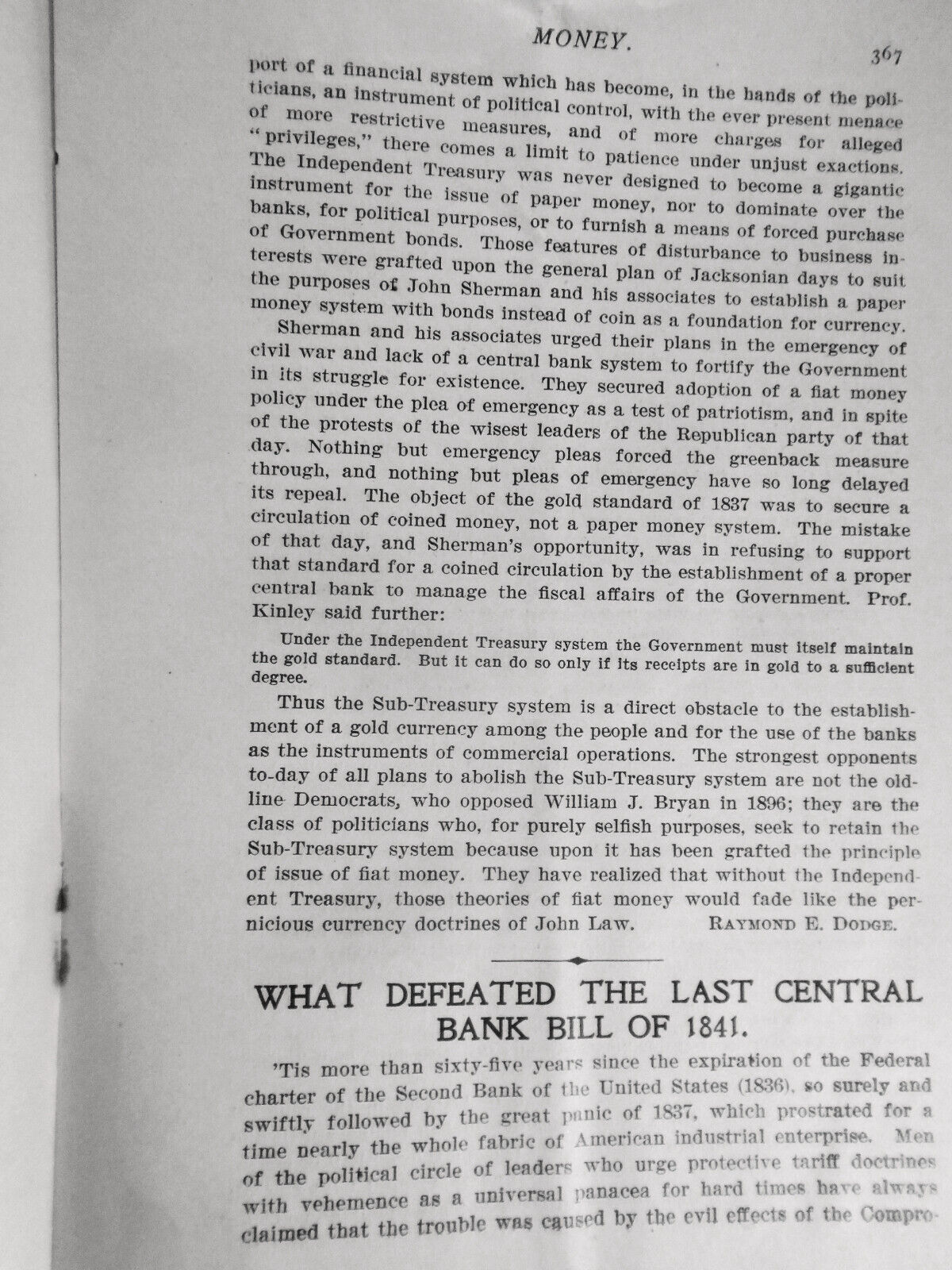 Money Magazine, June 1901. Greenbacks and Sub-Treasury vs. the Central Bank, etc