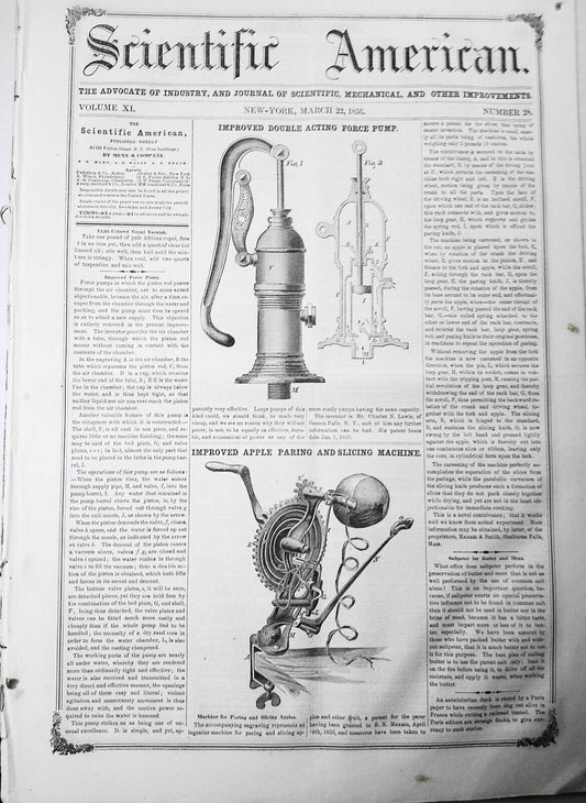 Scientific American, March 22, 1856. Measuring falling water; smoking cigars etc