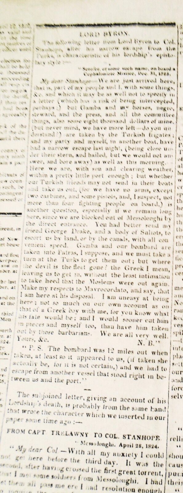 The Albany Argus, December 10, 1824 - Official canvass, Lord Byron letter, etc