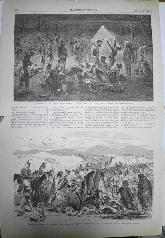 Rations for Indians + Horrors of Emigrant Ship.  Harper's Weekly, March 27, 1869