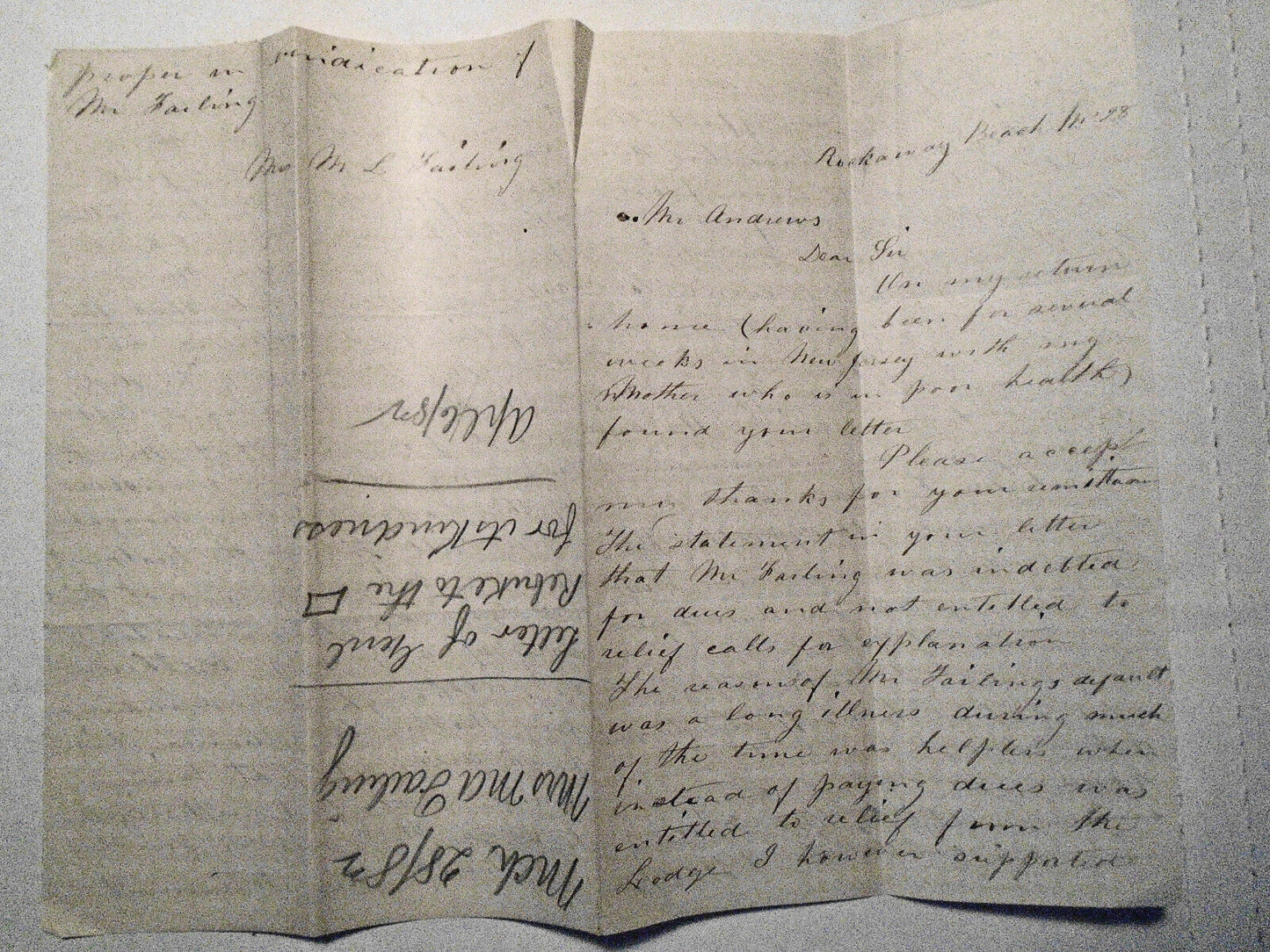 1882 Two handwritten Masonic Lodge docs (report & lettter), on a dues dispute.