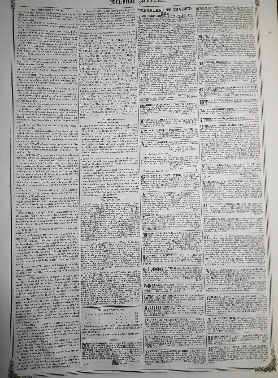 Scientific American July 5, 1856. Electro-Chemical Baths; New Steam Frigates etc