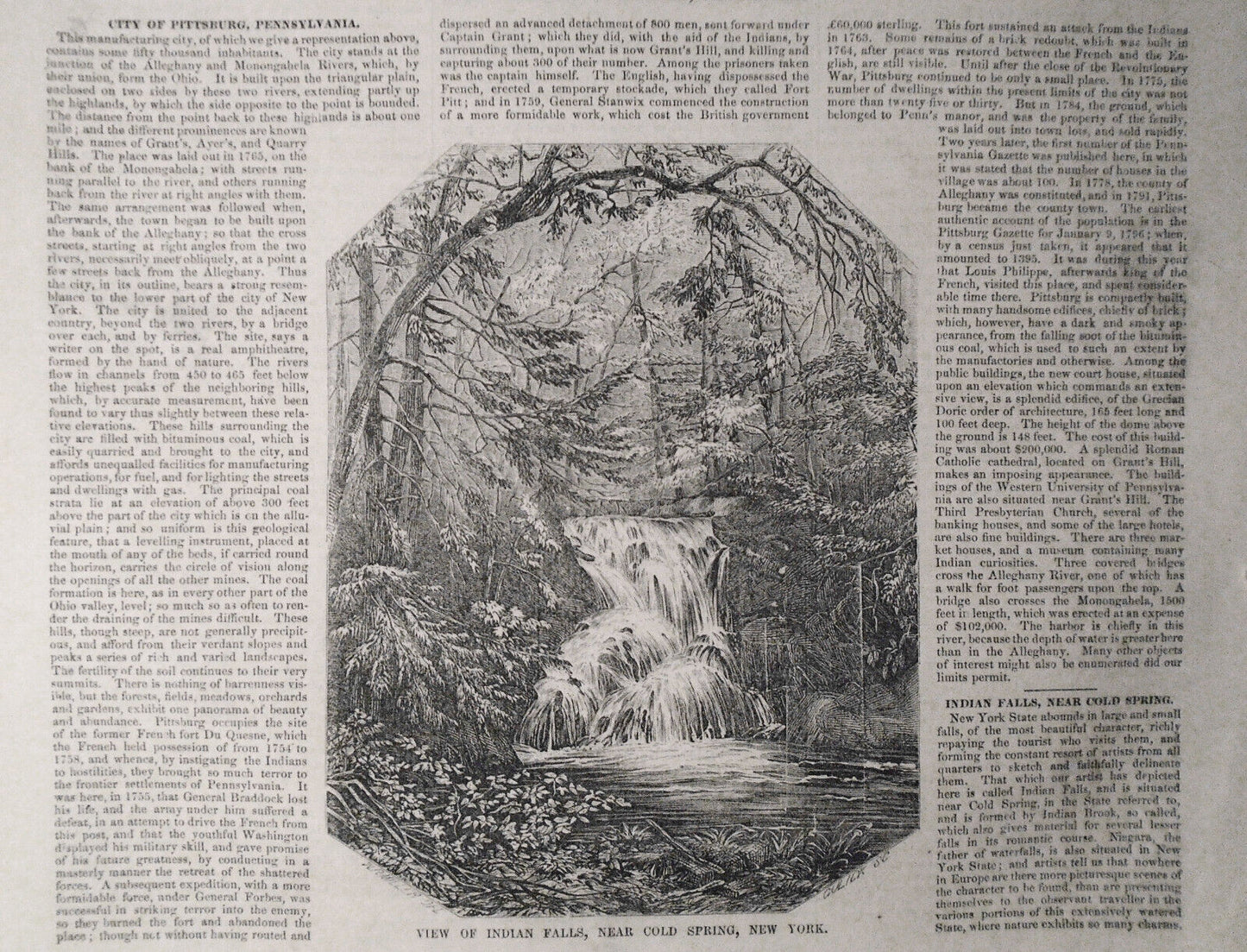 1. View of the City of Pittsburg & 2. Indian Falls - Gleason's Pictorial 1853