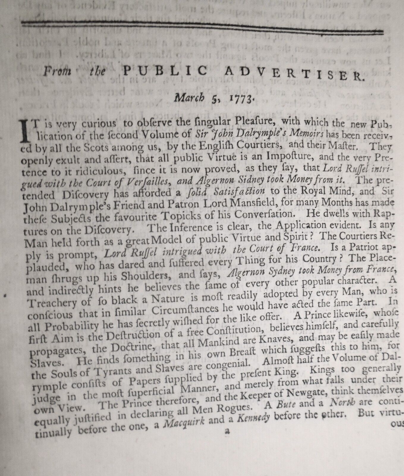 1773 Observations on ... "Memoirs of Great-Britain, by Sir John Dalrymple".